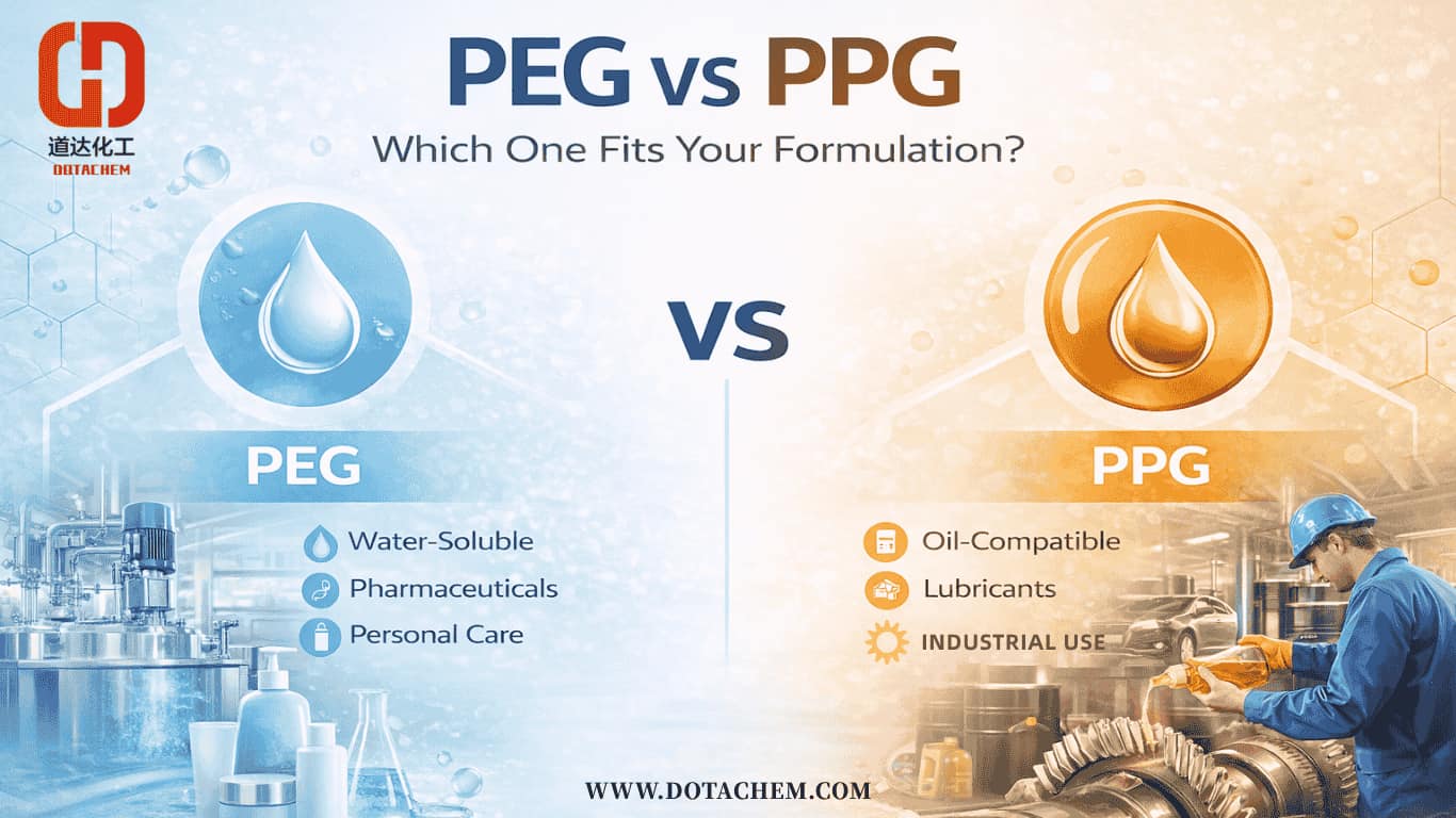 البولي إيثيلين جلايكول (PEG) مقابل البولي بروبيلين جلايكول (PPG): ما هو المناسب لتركيبتك؟